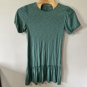 Garnet Hill Organic-Cotton & Tencel Ruffle Detail Dress‎ Small Green Puff Sleeve